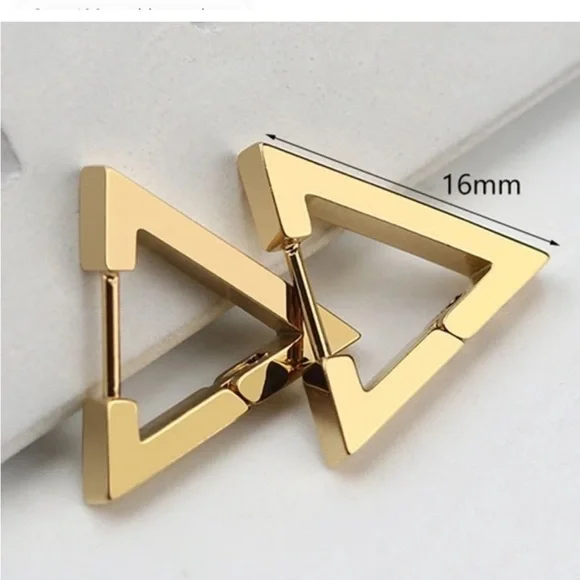Gold Triangle Earrings - Picture 2 of 2